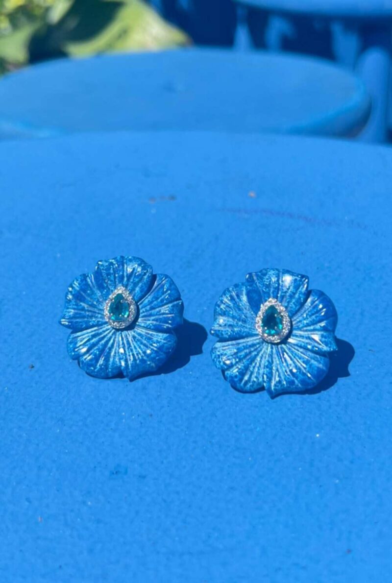 Brinco flor pedra natural calcedônia azul - 5207 - Image 2
