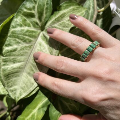 Aliança em pedra turquesa natural verde - 6001